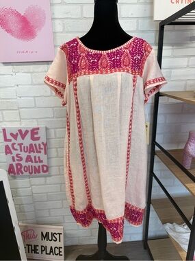Uncle Frank Light Pink, Coral and Fuschia Embroidered Mini Dress